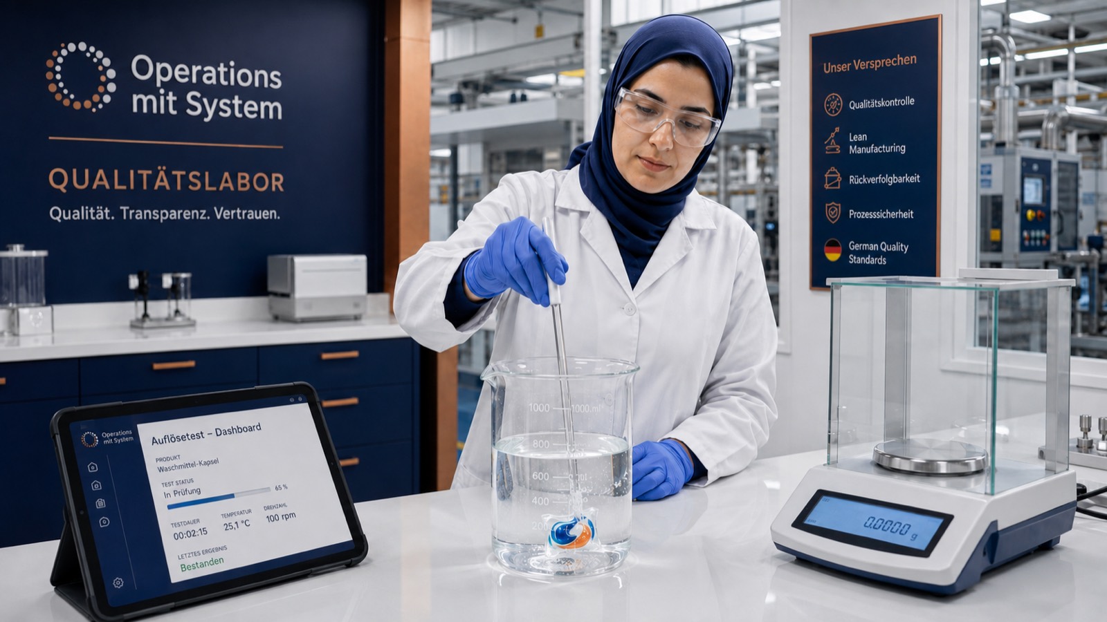 Mitarbeiterin im Qualitätslabor beim Auflösetest